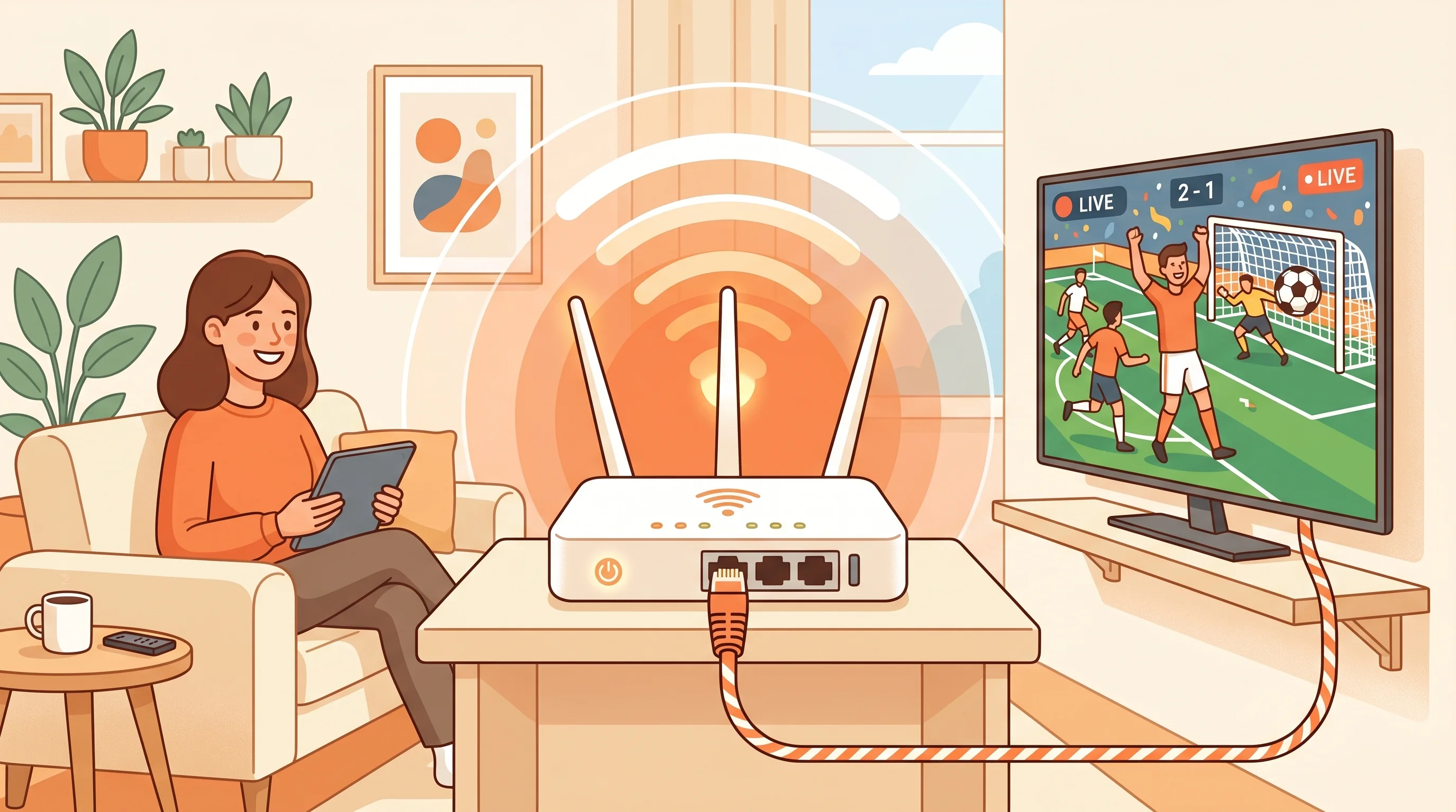 Stabiele IPTV verbinding via een router met ethernetkabel en 5GHz wifi